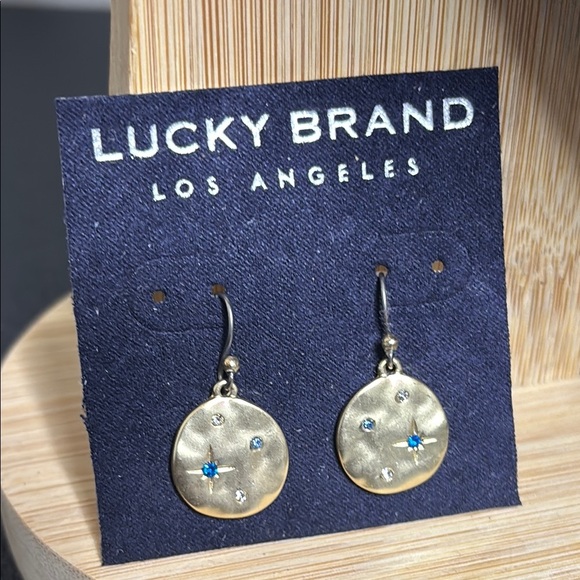 Lucky Brand Jewelry - New Lucky Brand Gold Dangle Sparkly Hook Earrings with Blue Accents